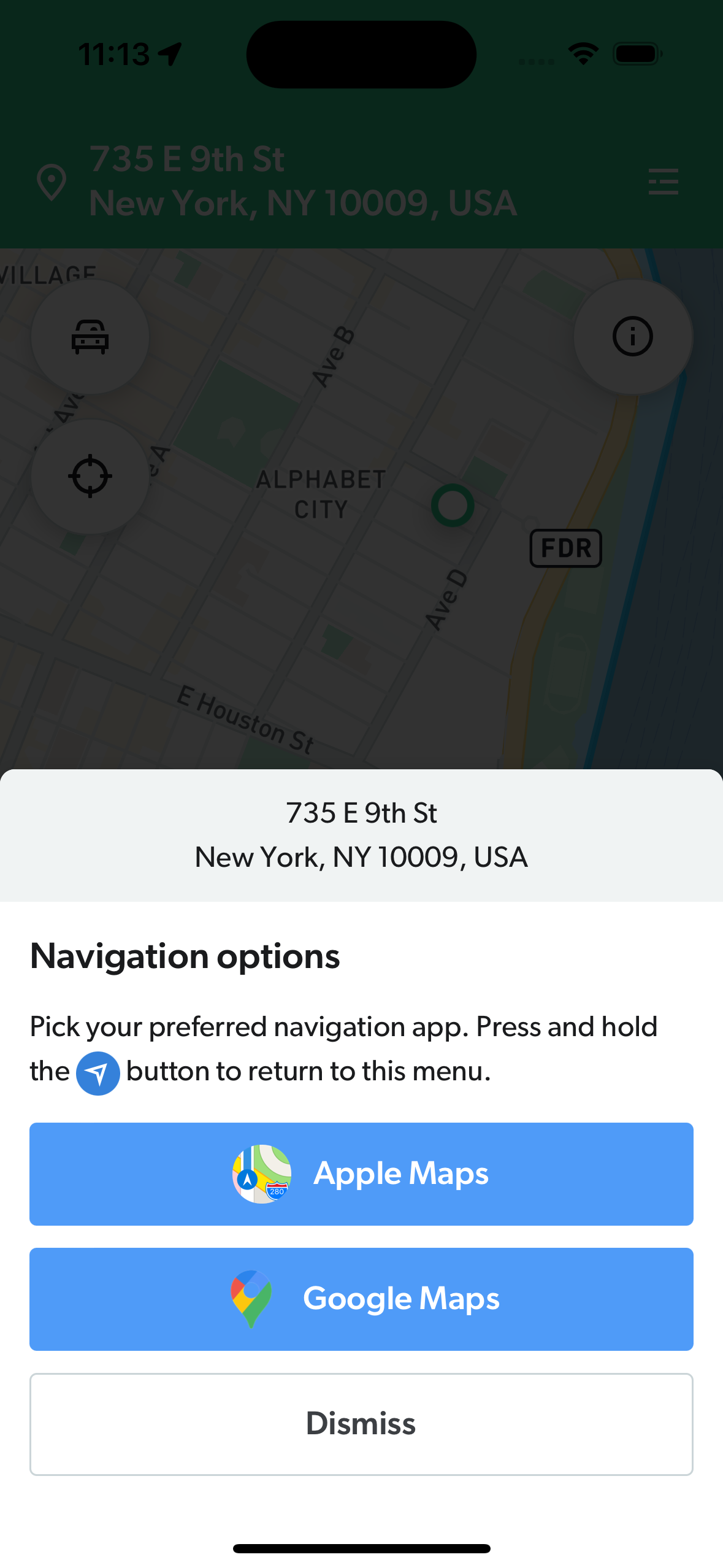 The driver app navigate menu.